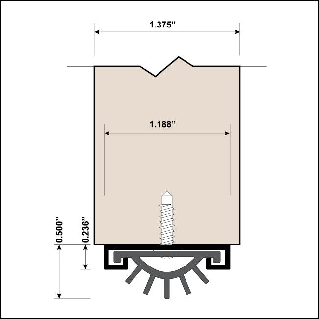Barzen #SRM20 Door Sweep, 1-1/8" Track with 1/2" H Neoprene Fingered Seal - QUICK SHIP
