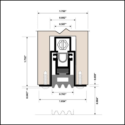 Barzen #AM20 Automatic Door Bottom, Heavy Duty Soundproofing, Mortised, Sponge Neoprene Seal